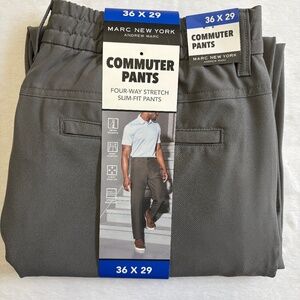 Marc New York 36x29 Commuter Pants, 4-Way Stretch, Slim Fit, Gray NWT